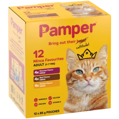 Pamper Wet Cat Food Multipack Mince Favourites Flavour (12 x 85g)