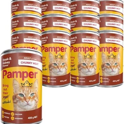 Pamper Wet Cat Food Steak and Kidney (12 x 400g) Cat Food Cans