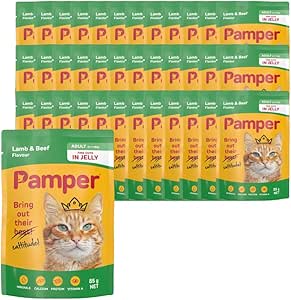 Pamper Wet Cat Food Pouches (36 x 85g) Lamb and Beef