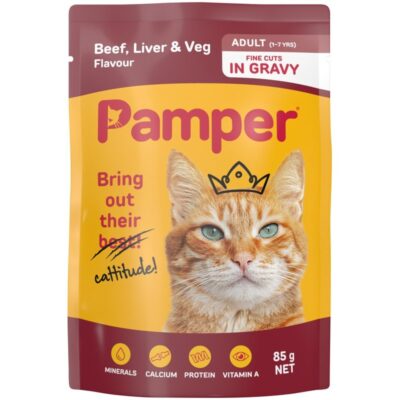 Pamper Beef, Liver and Vegetable Flavour Cat Food 85 g x 36