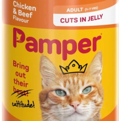 Pamper Flavour Chicken, Beef 12 x 385 g Wet Adult Cat Food Cuts in Jelly